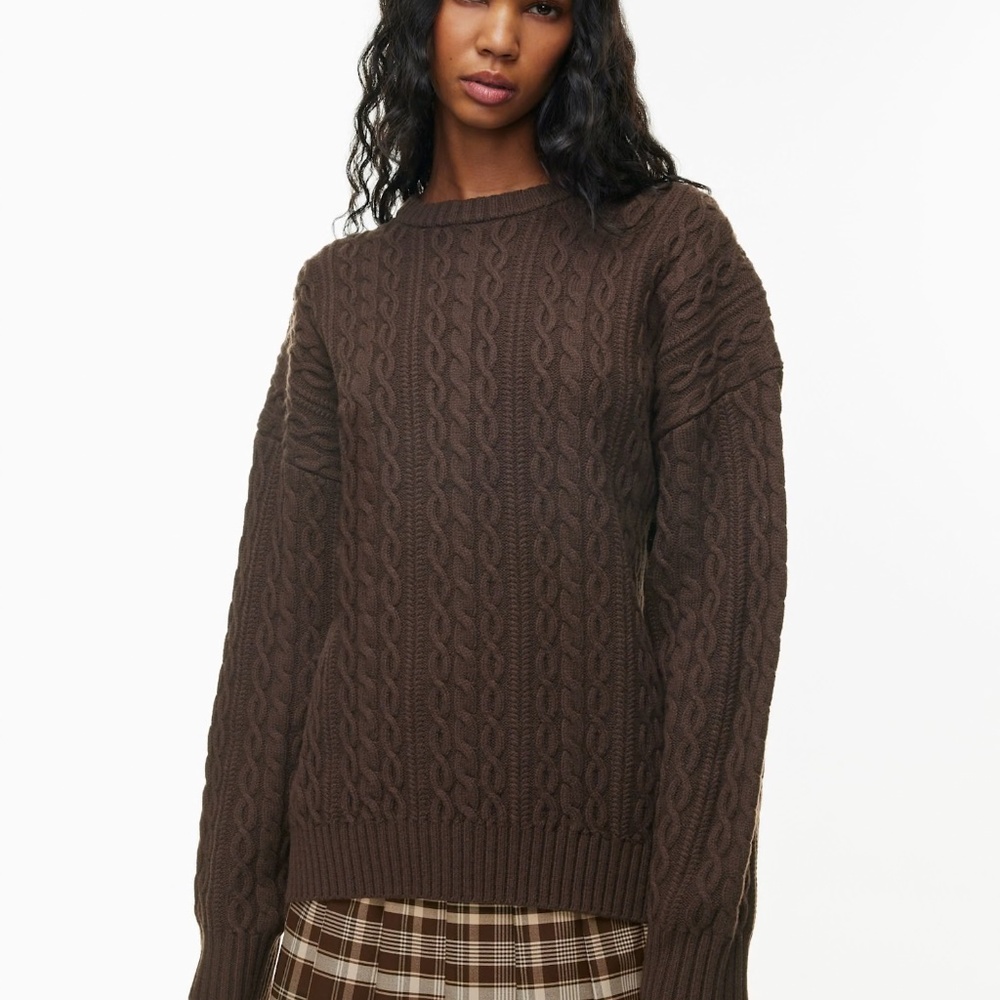 Aritzia Sunday Best Peggy Wool Cable Knit Sweater - Rich Mocha Brown
